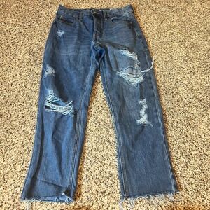 Old Navy High Rise Slouchy Straight Jeans Women‎ Size 4 Distressed Blue